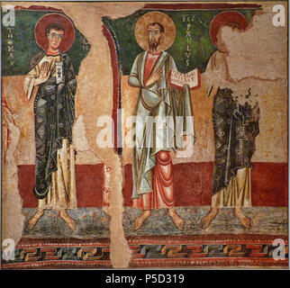 Les apôtres de l'Orcau . Français : Decoració de l'absis, de la qual encara hi ha vestigis in situ. Procedeix de l'antiga església de Santa Maria del Castell d'Orcau (Isona i Conca Dellà, Pallars Jussà). . Entre 1100 et 1150. N/A 115 Apostols Orcau MNAC derivate-004532 Banque D'Images