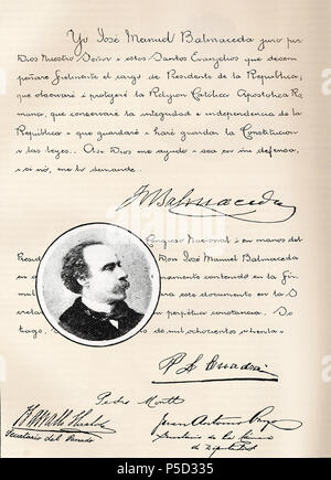 N/A. Español : Juramento de José Manuel Balmaceda como Presidente du Chili (18 septembre 1886). 1886. Congreso Nacional de Chile 165 Juramento de Balmaceda Banque D'Images