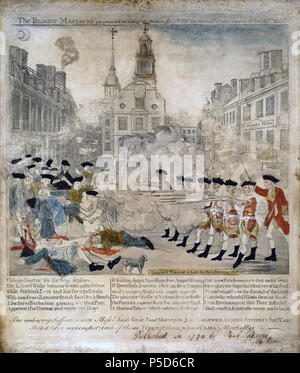 N/A 1770. Engrav avait imprimé et vendu par Paul Revere Boston. L'impression a été copié par Revere à partir d'un design by Henry Pelham pour une gravure éventuellement publiée sous le titre "Les fruits d'un pouvoir arbitraire, ou le massacre sanglant", dont seulement deux impressions pourraient être situés par Brigham. Revere's print est apparu vers le 28 mars 1770. 225 Massacre de Boston high-res Banque D'Images