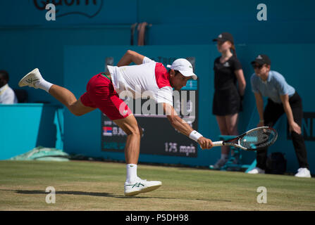 24 juin 2018. Le Queen's Club, London, UK. Fever Tree Championships mens des célibataires match final, Marin Cilic (CRO) vs Novak Djokovic (SRB). Banque D'Images