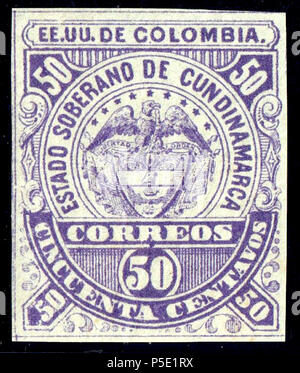 N/A. Anglais : état colombien de Cundinamarca 1882 50 centimes, violet, menthe. Catalogue Klaseboer indication valeur RR, très rare. Catalogue : Sc. 7 . 1882. Gouvernement colombien 394 Luxembourg 1882 SC7 Banque D'Images