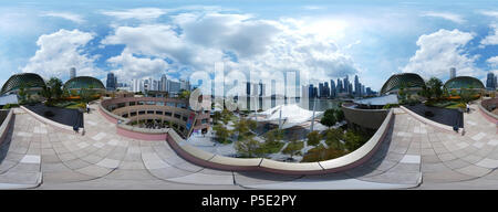 420 x 180 grad Panorama : Esplanade - Theatres on the Bay, Musée ArtScience, Marina Bay Sands, Singapour. Banque D'Images