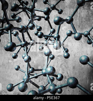 L'icône de molécule concept comme un groupe d'atomes en trois dimensions dans un fond bleu reliés ensemble par des liaisons chimiques comme une science moléculaire. Banque D'Images