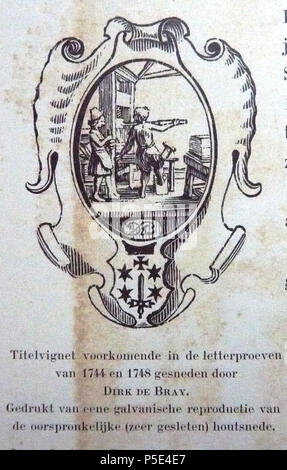 N/A. Anglais : Illustration de Haarlem printing company Joh. Enschedé publication anniversaire, produite à l'occasion de leur 150e anniversaire en 1893 Réédition de 1744 intitulé vignet après 17e siècle gravure sur bois par Dirck de Bray . 1893 (livre). Joh. Enschedé 516 Enschede-1744 Titre vignet après gravure sur bois par Dirck de Bray Banque D'Images