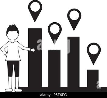 Homme avec bâtiment ville et marqueurs d'emplacement vector illustration noir et blanc Illustration de Vecteur