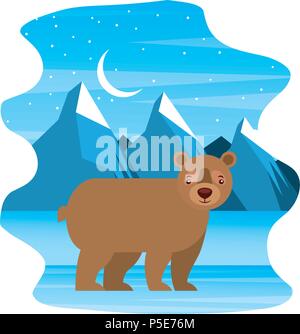 Grizzly bear en hiver paysage lune vector illustration Illustration de Vecteur