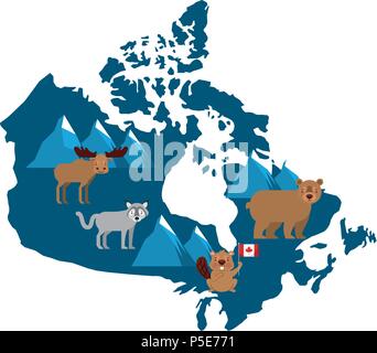 Site canadien avec l'orignal et ours loup faune castor vector illustration Illustration de Vecteur