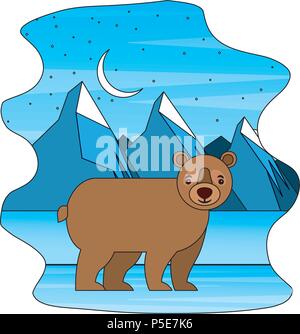 Grizzly bear en hiver paysage lune vector illustration Illustration de Vecteur