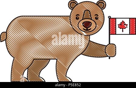 Grizzly ours sauvages avec drapeau vecteur illustration design canadien Illustration de Vecteur