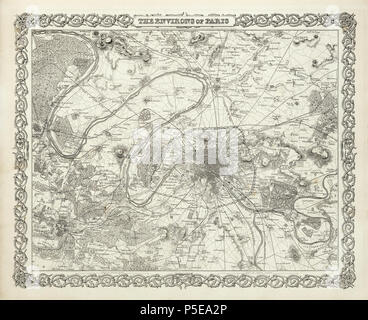Les Environs de Paris. Publié par G. W. & C.B. Colton & Co., n° 172 William St. New York. Illustré par hachures de secours. La carte imprimée en noir et blanc. Balance en anglais et français miles ligues. 1866. G. W. Colton 370 Colton, Les Environs de Paris, 1866 - David Rumsey Banque D'Images