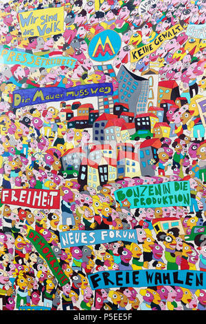 Manifestation pour la liberté, la peinture murale sur l'unité allemande par Fischer-Art Brühlarkaden,, Leipzig, Saxe, Allemagne Banque D'Images