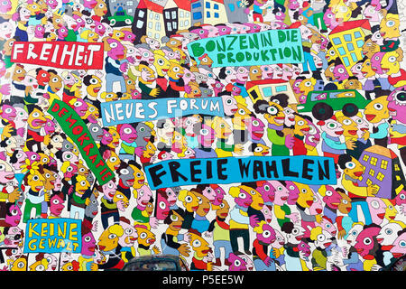 Manifestation pour la liberté, la peinture murale sur l'unité allemande par Fischer-Art Brühlarkaden,, Leipzig, Saxe, Allemagne Banque D'Images
