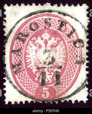 N/A. Anglais : Cachet de Lombard-Vénitien, 5 Soldi question 1863, annulée en AROSTICA «', Vénétie, Italie. Mi16. 1863. Poste de l'Empire autrichien 29 1863 5soldi Schiavon Banque D'Images