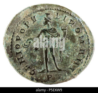 Pièce de cuivre antique romaine de Galerius Maximianus. Marche arrière. Banque D'Images