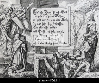 N/A. Deutsch : Luther-Lied das Ein' feste Burg ist unser Gott bildlich dargestellt von Alfred Rethel (Des Künstler's letzte Arbeit.) Dans geschnitte von Holz A. Gabler. Blatt 1. 1850. Alfred Rethel (1816-1859) Peintre d'histoire allemande Description Date de naissance/décès 15 Mai 1816 1 décembre 1859 Lieu de naissance/décès Aachen Düsseldorf lieu de travail Allemagne (Aachen, Dresde, Düsseldorf, Francfort, …), l'Italie le contrôle d'autorité : Q67036 VIAF:64133337 ISNI:0000 0001 1067 6491 ULAN:500012194 RCAC:n:WGA91056057 RETHEL, Alfred WorldCat 414 Luther-Lied Das Blatt, Eins. Ein' feste Burg ist unser Banque D'Images