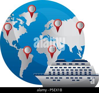Bateau de croisière voyage carte du monde du pointeur vector illustration Illustration de Vecteur