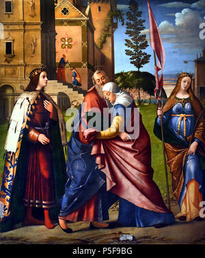 Incontro di Gioacchino e Anna con san Luigi IX e Santa Libera - Rencontre de Joachim et Anne avec Saint Louis IX et Saint Libera, Italie, Italien, (Louis IX, plus connu sous le nom de Saint Louis, roi de France 1214-1270 ) ( Venise Vittore Carpaccio1460-1526 ) Italie Italien Banque D'Images