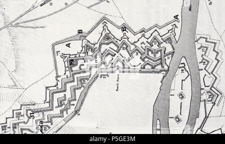 N/A. Anglais : Maastricht, Pays-Bas. Détail d'une carte de 1794 avec la partie nord des fortifications, peu avant leur renouvellement (1816-1821). 10 avril 2016, 21:14:05. Cartographe inconnu, 1794 225, 1794 Bossche fronten Banque D'Images