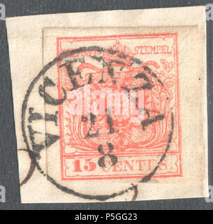 N/A. Anglais : Cachet de Lombard-vénitien, 15 centesimi question 1854, annulée à Vicence. Um. 4278f (2p). 1854. Poste de l'Empire autrichien 153 Autriche 1854 Lombard-Vénitien Vicenza Banque D'Images