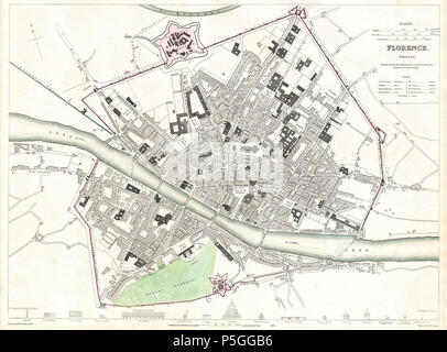 1835 S.D.U.K. Plan de la ville ou d'un Plan de Florence ou Firenze, Italie - Florence - Geographicus-SDUK-1835. Banque D'Images
