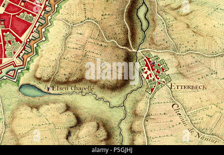 N/A. Anglais : Etterbeek dans le plan de Bruxelles à partir de Louis XIV, 1700 English : Plan de Bruxelles provenant de la collection de cartes réunies pour Louis XIV lors de la guerre de succession d'Espagne (1701-1714). Extrait du Recueil de cartes des environs de plusieurs places et de parties de France, des Pays-Bas espagnols et hollandois, d'Allemagne, d'Autriche et d'Italie. 1700. Inconnu 533 Etterbeek1700 Banque D'Images