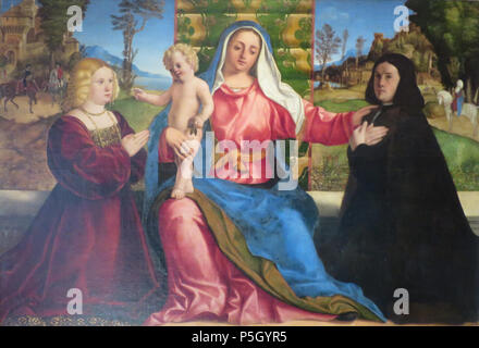 N/A. Anglais : Vierge à l'enfant avec des donateurs de Jacopo Palma Vecchio (Palma il Vecchio), l'Hermitage . Jacopo Palma Vecchio (Palma il Vecchio) 3 'Madonna' avec les donateurs et de l'enfant par Jacopo Palma Vecchio (Palma il Vecchio), l'Hermitage Banque D'Images