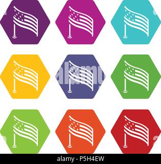 American Flag icons set 9 vector Illustration de Vecteur