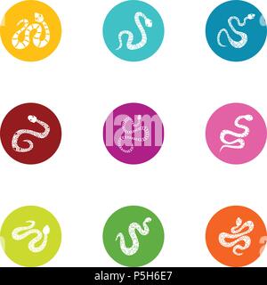 Serpent icons set, style plat Illustration de Vecteur