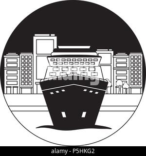 Les voyages en bateau de croisière voyage de début à port de big city vector illustration Illustration de Vecteur