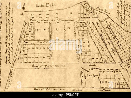 N/A. Anglais : 1834 Plat Site pour le village nommé 'Black River'. La première enquête pour ce qui a été enregistré, 40 ans plus tard, pour devenir la ville de Lorain, Ohio. Ce village était à l'origine 'officiellement' chormé sur 1822, par pioneer John S. Reid sur la ferme qu'il avait acheté à l'embouchure de la rivière Black à propos de 1808 ; et après sa mort, d'autres lots ont été ajoutés à l'intérieur du village au-dessus de la 'plat' par son fils Conrad Reid et ses fils-dans-lois Daniel T. Baldwin, et Quartus Gillmore, Barna Meeker. Le village a été renommé 'Charleston' en 1836, bien que ce nom a été rapidement rejetée par mo Banque D'Images