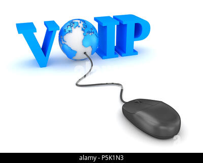 Concept Voip avec monde et souris d'ordinateur. Le rendu 3D et d'image de synthèse. Banque D'Images