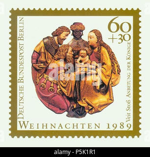 N/A. Anglais : noël 1989 stamp ; Adoration des Mages par Veit Stoss. . Deustche Bundespost Berlin, à l'aide d'image de Veit Stoss (1448-1533) Noms alternatifs Veit Stoß allemand, polonais Wit Stwosz Description sculpteur allemand, sculpteur sur bois et peintre Date de naissance/décès vers 1447 20 septembre 1533 Lieu de naissance/décès Horb am Neckar Nuremberg contrôle d'autorité : Q163800 VIAF:35249570 ISNI:0000 0001 0964 2286 ULAN:500007868 RCAC:n80145086 ALN:35210284 33 WorldCat 1989-berlin-weihnachten-60 Banque D'Images