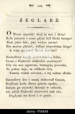 N/A. Anglais : Poèmes de Adam Mickiewicz. C. 1. - Vilnius ; imprimé par Józef Zawadzki, 1822 ; Adam Mickiewicz (1798-1855) Polski : Poezye Adama Mickiewicza. T. 1. - Wilno ; drukiem Józefa Zawadzkiego, 1822 ; Adam Mickiewicz (1798-1855) . 1822. Adam Mickiewicz (1798-1855) Nom de naissance Autres noms : Bernard Adam Mickiewicz Belarusian-Lithuanian Description Professeur, poète, journaliste d'opinion, dramaturge, essayiste et traducteur Date de naissance/décès 24 Décembre 1798 26 novembre 1855 Lieu de naissance/mort Zavosse Istanbul 1818 1855 période de travail de contrôle d'autorité : Q79822:64009368 VIAF J Banque D'Images