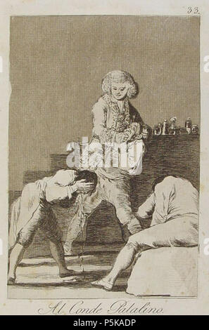 N/A. Capricho nº 33 : Al conde Palatino de Goya, serie Los Caprichos . 1799. Francisco Goya (1746-1828) Noms alternatifs Francisco Goya Lucientes, Francisco de Goya y Lucientes, Francisco José Goya Lucientes Description l'espagnol, peintre, graveur, lithographe, graveur et aquafortiste Date de naissance/décès 30 Mars 1746 16 avril 1828 Lieu de naissance/décès Fuendetodos Bordeaux lieu de travail Madrid, Saragosse, Bordeaux contrôle d'autorité : Q5432 VIAF:54343141 ISNI:0000 0001 2280 1608 ULAN:500118936 RCAC:n79003363 ALN:36545788 71 WorldCat Al conde Palatino Banque D'Images