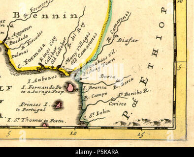 N/A. Détail montrant la baie du Biafra à partir d'un site par Herman Moll, 1729, montrant 'NEGROLAND et Guinée. Avec les colonies européennes, en expliquant ce qui appartient à l'Angleterre, la Hollande, le Danemark, etc. 1729. Herman Moll (-1732) Noms alternatifs Moll, Hermann Description British cartographe, graveur et éditeur Date de naissance/décès vers 1654 22 septembre 1732 Lieu de naissance/décès inconnue Londres Londres lieu de travail contrôle d'autorité : Q1610319 VIAF:7363436 ISNI:0000 0001 2095 5179 ULAN:500129571 RCAC:n:NLA50003735 35671839 21 WorldCat 1729 Carte de l'Afrique de l'Ouest (Cameroun &AMP ; Nigéria) Banque D'Images