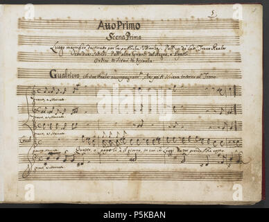 N/A. Anglais : acte, scène, un opéra final de Scarlatti Griselda (1721). Dans la main du compositeur. Deutsch : Manuskript von Scarlattis letzter Oper Griselda (1721). Zu sehen die Seite ist der 1. Voir, 1. Akt. N/A 80 - Alessandro Scarlatti Griselda. (BL Ajouter MS 14168 f. 5r) Banque D'Images