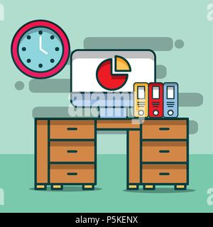 Rapport graphique informatique mobilier de bureau bureau horloge liants Illustration de Vecteur