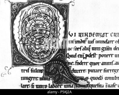 N/A. Amiens, Bibliothèques d'Amiens Métropole, manuscrit Lescalopier 30 B (ex-Kloster Weißenau), fol. 55v, Iniitale Q . circa 1200. Frater Rufillus Lescalopier 93 Amiens 30 55v détail Banque D'Images