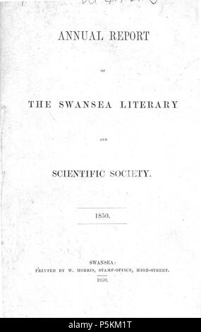 Rapport annuel de la société scientifique et littéraire de Swansea. Anglais : La publication annuelle de la société scientifique et littéraire de Swansea, qui a publié des articles sur les sciences, l'histoire et antiquarianism, aux côtés des rapports les activités de la société. Cymraeg : Cylchgrawn blynyddol Gwyddonol Llenyddol Cymdeithas un Abertawe, un bennaf cyhoeddi oedd yn yn erthyglau wyddoniaeth ar, un hynafiaeth ynghyd hanes, ca adroddiadau weithgareddau gymdeithas ar'r 106 Rapport annuel de la société scientifique et littéraire de Swansea (Welsh Journal officiel) Banque D'Images