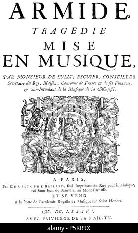 N/A. Anglais : Armide. Première édition. Jean-Baptiste Lully (1632-1687) : Español Portada de la primera edición de Armida. Jean-Baptiste Lully . 1686. Lully, Jean Baptiste, 1632 125 Armide Portada Banque D'Images