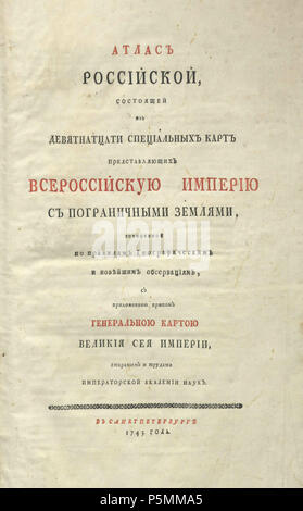 N/A.  : (1745). Anglais : page de titre de premier atlas géographique de l'Empire russe (1745). 1745. .-. . (Académie des Sciences) Atlas 146 de l'Empire russe (1745). Page de titre Banque D'Images