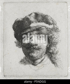 Self-portrait portant un chapeau mou. Self-portrait portant un bouchon souple : le visage, de la tête seulement . Entre 1632 et 1636. N/A 158 B002 Rembrandt Banque D'Images