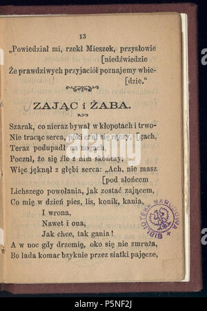 N/A. Bajki, wydanie T. H. Nasierowski . 1893. Adam Mickiewicz (1798-1855) Nom de naissance Autres noms : Bernard Adam Mickiewicz Belarusian-Lithuanian Description Professeur, poète, journaliste d'opinion, dramaturge, essayiste et traducteur Date de naissance/décès 24 Décembre 1798 26 novembre 1855 Lieu de naissance/mort Zavosse Istanbul 1818 1855 période de travail de contrôle d'autorité : Q79822:64009368 ISNI VIAF:0000 0001 2136 3458 RCAC:n80050378 ALN:35350725 MusicBrainz:9441fd78-1EA5-4f8b-9db3-b19f52632ffd Bajki WorldCat 163 (019) Adam Mickiewicz Banque D'Images