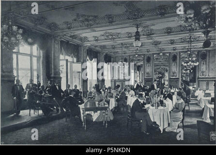 N/A. Deutsch : Ansicht des Speisesaals des ehemaligen Berliner Hotels 'Der Reichshof', um 1898. 1898. Unbekannter Fotograf der rusty nail. 191 Berlin Hotel Reichshof Diner (BerlLeben 1898-09) Banque D'Images