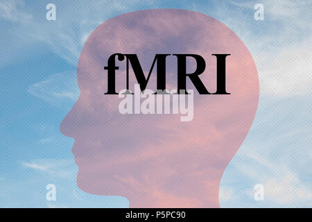 Rendre illustration de titre sur l'IRMF, silhouette tête avec ciel nuageux comme arrière-plan. Banque D'Images