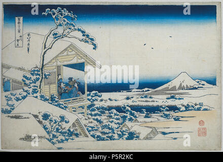 Jardin Koishikawa le matin après une chute de neige . Paysage d'hiver dans lequel les visiteurs d'une maison de thé donnent sur le Mont Fuji. Partie de la série trente-six vues du Mont Fuji, no. 11. . Circa 1830-1835. N/A 195 Besneeuwde ochtend dans Koishikawa-Rijksmuseum-AK-1588 MAK Banque D'Images