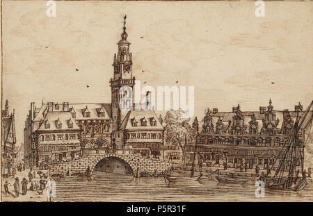 N/A. Nederlands : De Oude Beurs aan het Rokin. dessin. 18 × 24 × 9,4 cm (7 po). Amsterdam, Stadsarchief Amsterdam, collectie tekeningen en prenten. 17e siècle. 196 anonyme Beurs van Hendrick de Keyser 002 Banque D'Images