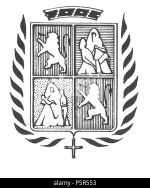 N/A. English : Blason des Hospices Civils de Lyon : Écartelé : aux 4 de 1 de gueules, au lion d'argent cousu d'azur, chargé de trois fleurs de lys d'or (Lyon) ; au 2, d'azur à la Vierge de pitié d'argent (Grand Hôtel-Dieu de Lyon) ; au 3 de sable, à la Charité d'or . L'année 1814. Hospices Civils de Lyon HCL Blason 209 Banque D'Images