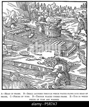 N/A. Illustration à partir de la gravure sur bois De re metallica de Georgius Agricola. C'est un 300dpi numérisation à partir de l'édition Dover 1950 de la Hoover 1913 Traduction de la référence 1556. Le Dover edition est légèrement plus petit que le format affiche Hoover (qui est un livre rare). Les gravures sur bois ont été recréés pour l'impression de 1913. Les noms de fichiers (à l'exception de la page de titre) indiquent le chapitre (2, 3, 5, etc.), suivie par le numéro séquentiel de l'illustration. 2 mai 2005, 07:13:24. TCO (talk) 223 Book8-49 Banque D'Images