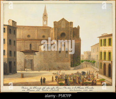 N/A. Italiano : Firenze, Mercato delle Erbe nella Piazza Vecchia di Santa Maria Novella . 1er janvier 1900. Fabio Borbottoni (1820-1902) peintre italien Description Date de naissance/décès 1820 1902 Contrôle d'autorité : Q15651190 VIAF:33054880 ISNI:0000 0000 6681 7209 ULAN:500078506 RCAC:n85126834 Bibliothèque ouverte:OL1152710UNE Borbottoni WorldCat 224 Firenze veduta del mercato dell-erba dans Piazza Vecchia di Santa Maria Novella Banque D'Images